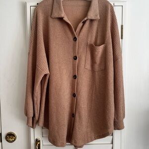 Tan Blush Waffle Knit Button-Up Shirt
